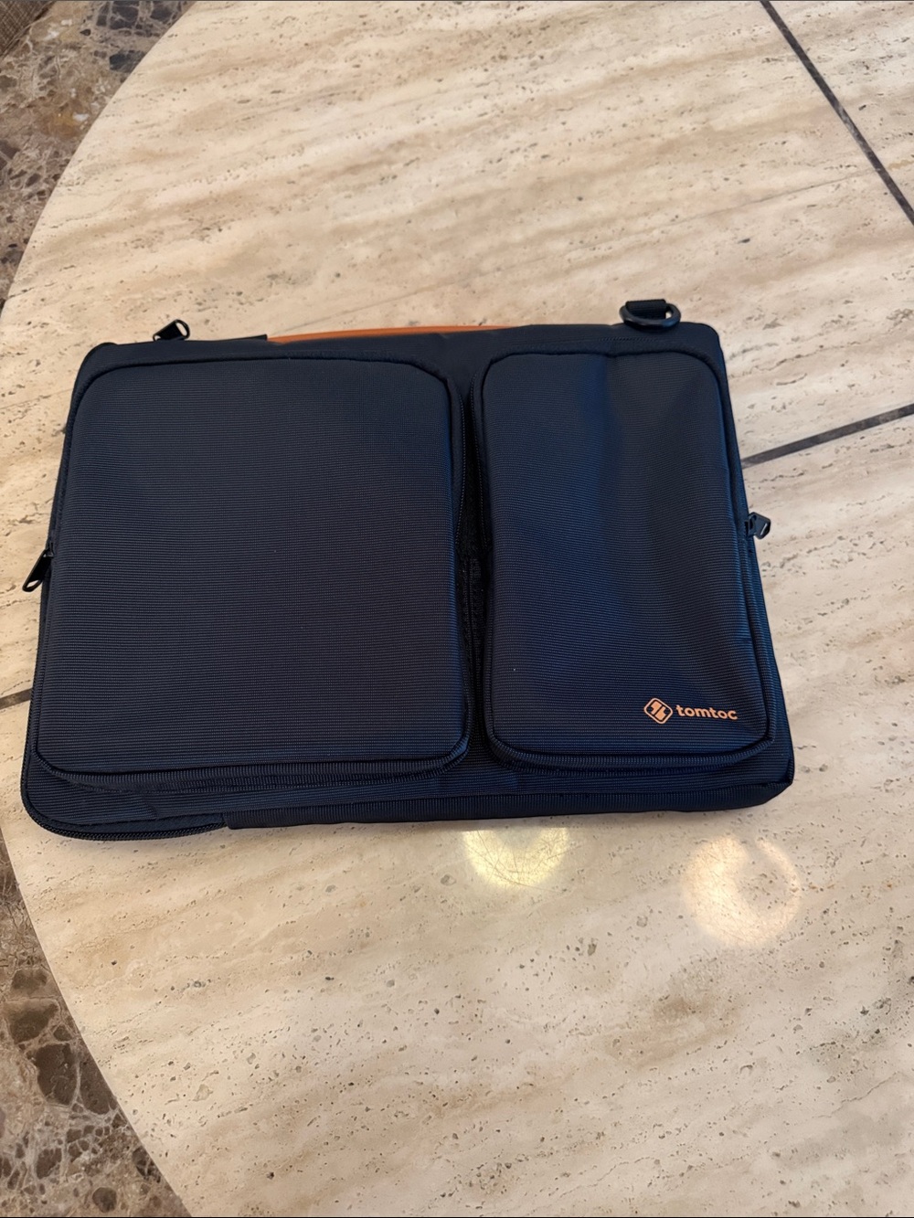 tomtoc Black Laptop Bag with Orange Handle Accent and Dual Front Pockets